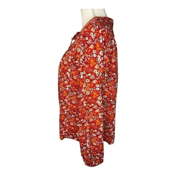 Universal Thread Women’s Medium Balloon‎ Long Sleeve Tie Front Blouse Red Floral - Picture 2 of 7